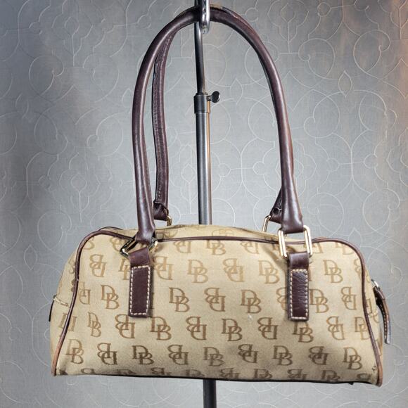 Dooney & Bourke Womens Monogram Bag Brown Signature Canvas Leather Trim Y2K - Picture 16 of 16
